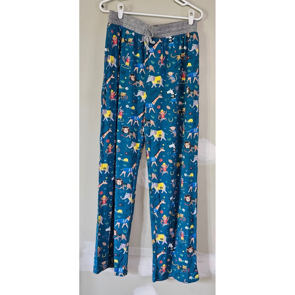 Little Sleepies Lunaluxe Bamboo Pajama Pants Large Teal Blue Sports Animal Print